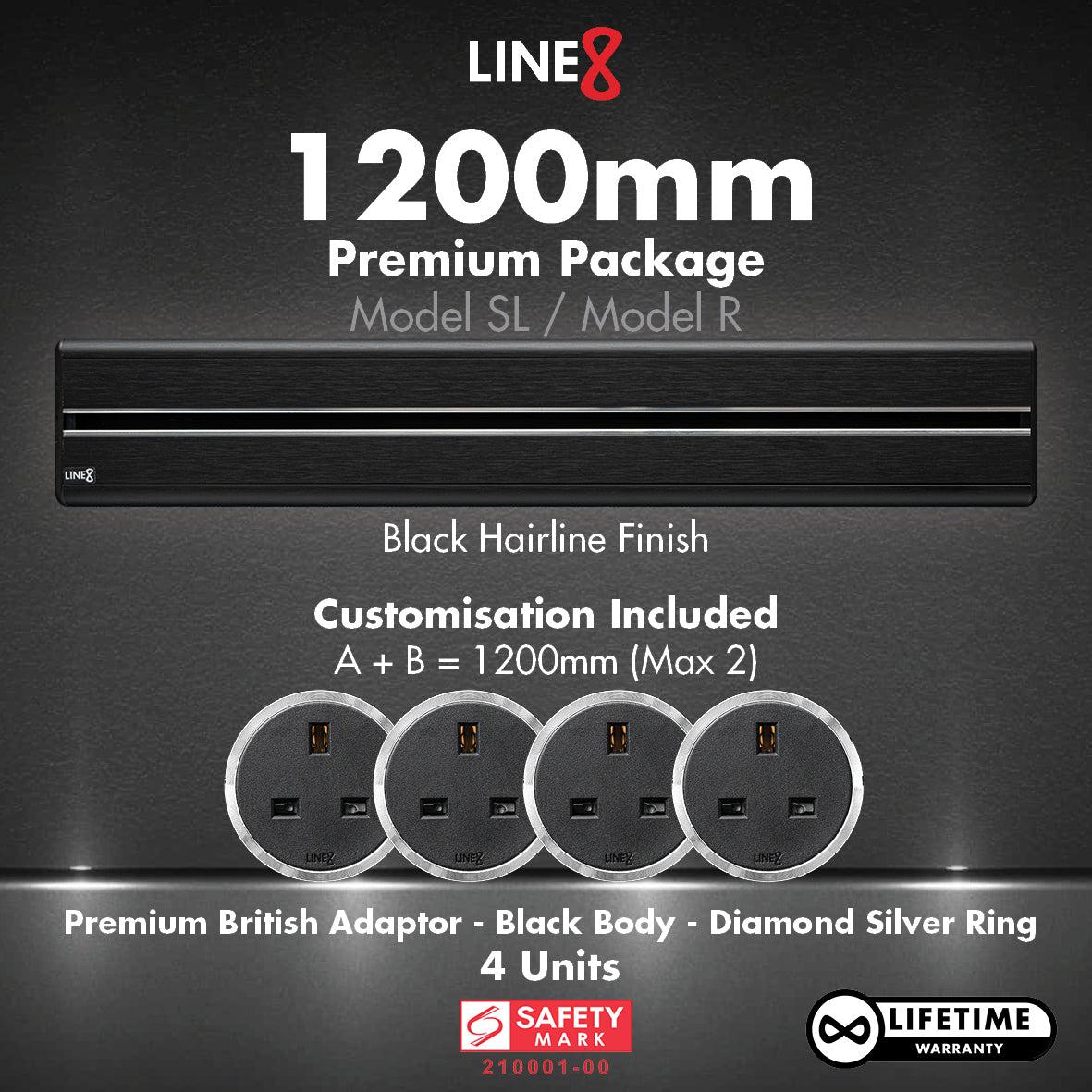 Line8 1200mm Package (Black Hairline Finish)