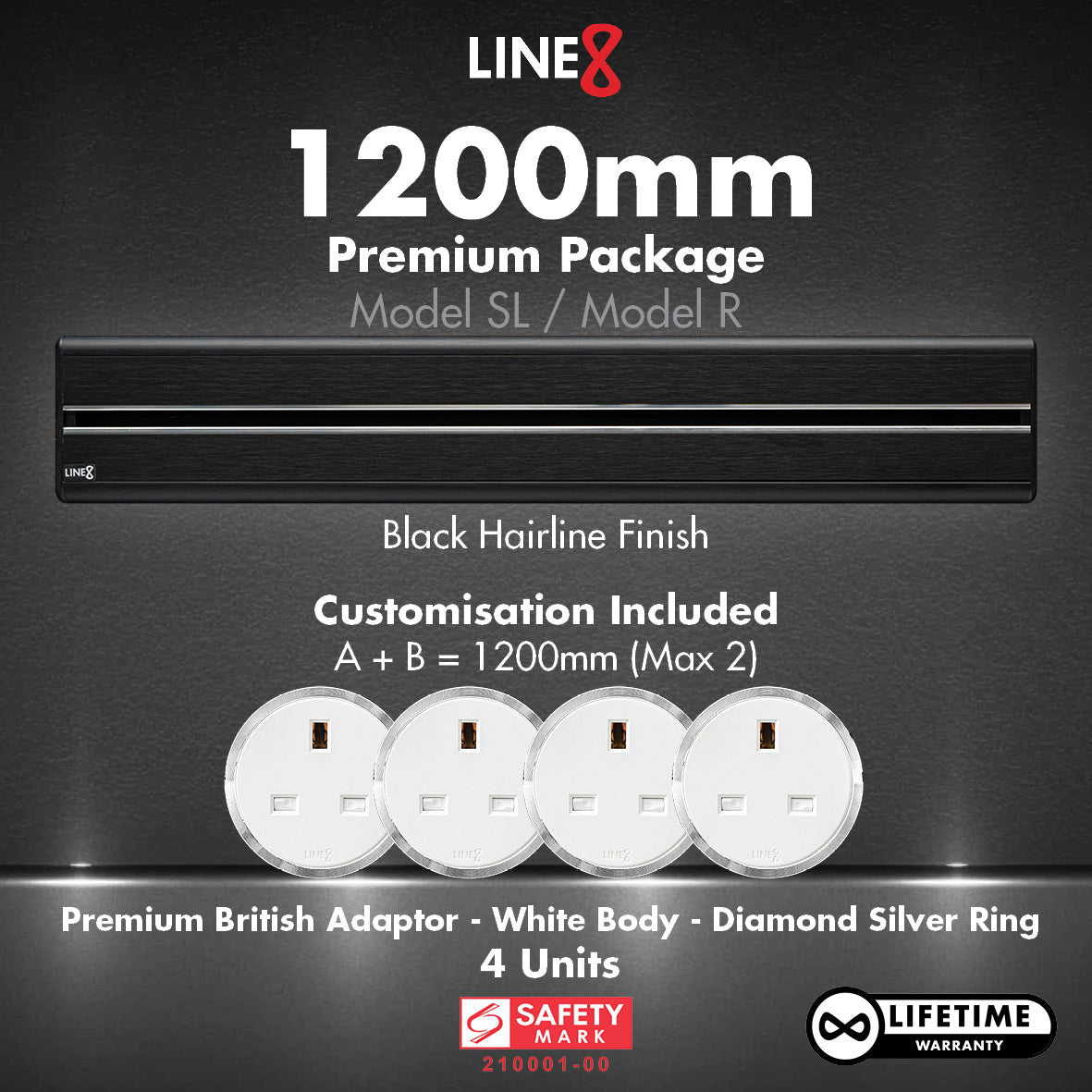 Line8 1200mm Package (Black Hairline Finish)