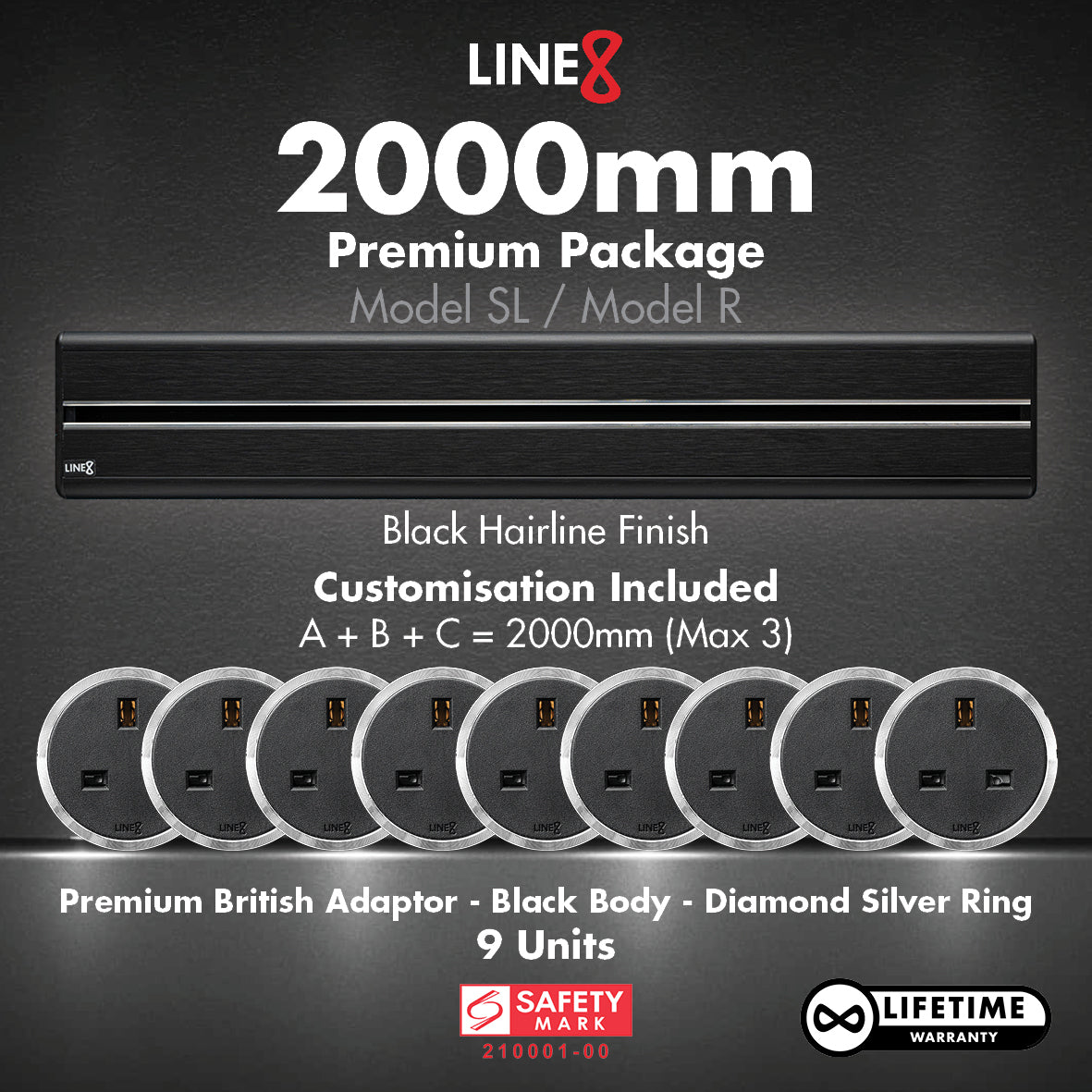 Line8 2000mm Package (Black Hairline Finish)