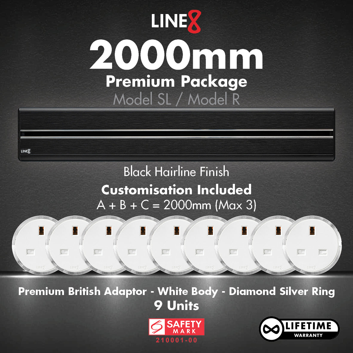 Line8 2000mm Package (Black Hairline Finish)